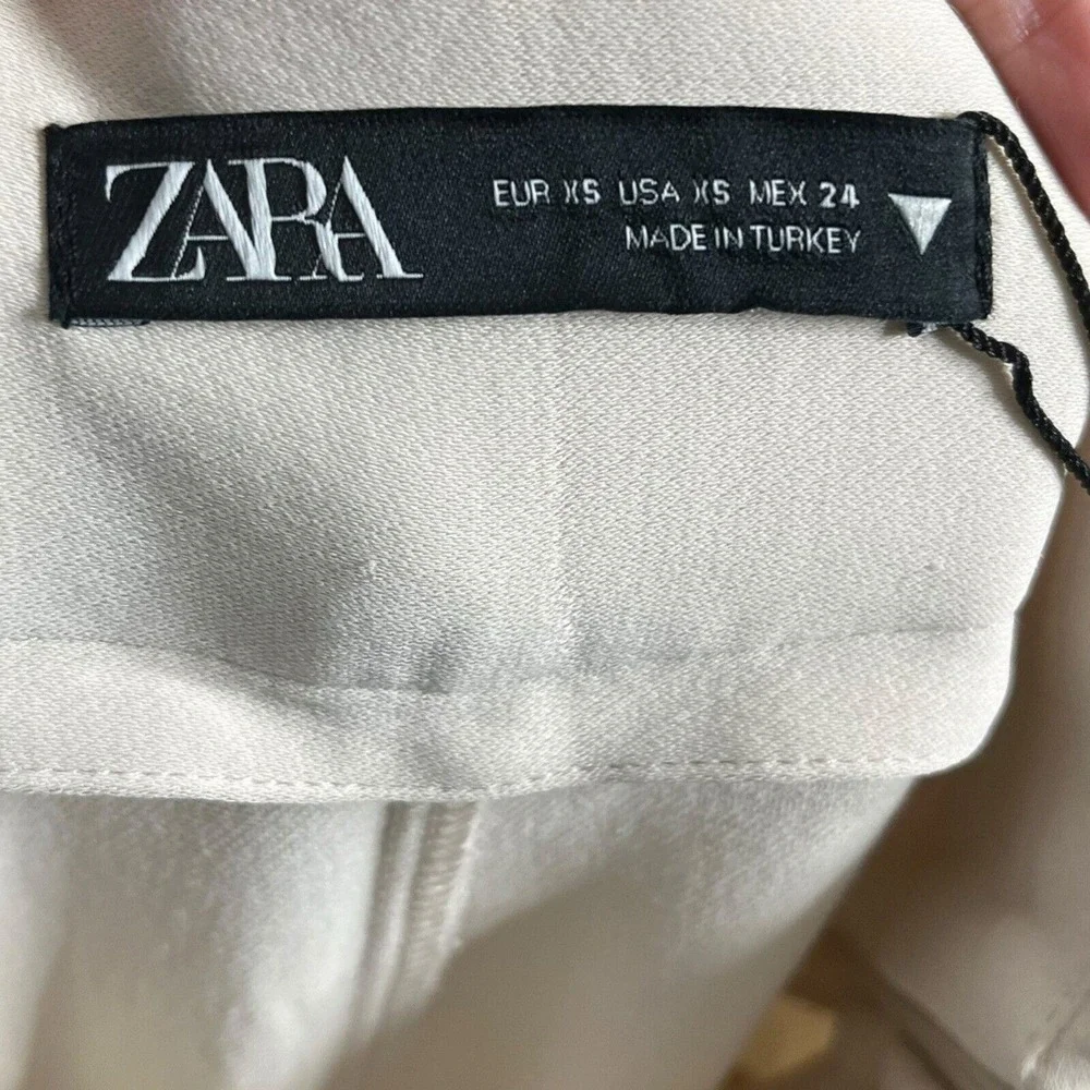 ZARA High Rise Trousers Off White Linen‎ Blend Vented Waist Women's Size XS New